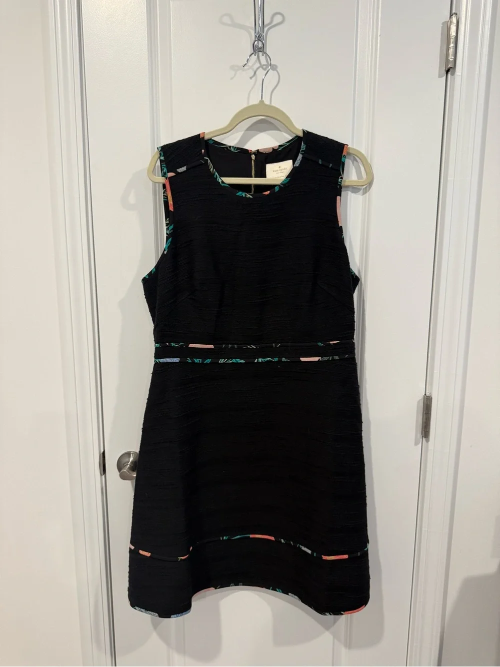 NWT Kate Spade Black Sleeveless A-Line Dress with Subtle Floral Trim